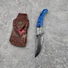 Wood Handle Damascus Steel Pocket Knife Folding Blade Sharp Camping Bush Field