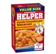 Hamburger Helper Double Cheeseburger Macaroni Value Size, 9.6 Ounces Box.