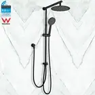 WELS 8" Rain Shower Head Flexible Shower Rail 2 In 1 Set 3-Mode Hand Held Black