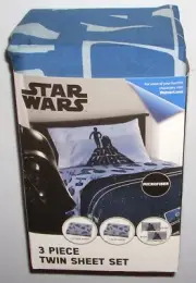 NEW Disney Classic Star Wars Microfiber 3-Piece Twin Sheet Set Blue Kids Bedding