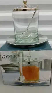 NIB TOWLE SILVERSMITHS SILVERPLATED 4 PIECE JAM JAR~LID~SAUCER~SPOON SET