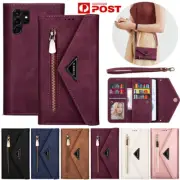 For Samsung S25 S24 S23 S22 S21 Ultra Plus Zipper Case Leather Wallet Flip Cover