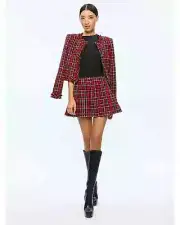 Alice + Olivia Kidman Plaid Tweed Lady Jacket w/ Skirt Set Size:6 $790 NWT
