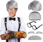 Old Man Costume Mad Scientist Wig Set Albert Einstien Ben Benjamin Grandpa Cost