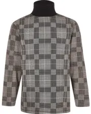 River Island Boys Grey Check Roll Neck Top