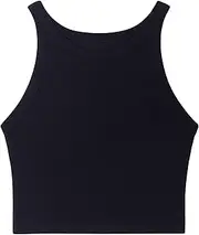 [Camilife] Women's Crop Tank Top Ribbed Racerback Tank Top Sleeveless T-Shirt Highly Elastic Slim Fit Cool Breathable All-Match Casual Summer Short Top - Plain