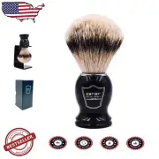 Parker’s Silvertip Badger Bristle Shave Brush with Elegant Stand & Black Handle
