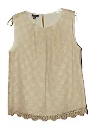 NWT Talbots Cream Gold Metallic Lace Overlay Scalloped Sleeveless Top SIze 10P*