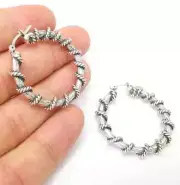 Silver Large Wire Wrapped Hoop Earrings, Antique Silver Plated Hoop Earring