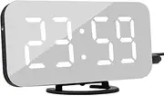Clock Digital Clock with Large Easy-Read LED Display Diming Mode Easy Snooze Function Mirror Surface Dual USB Charger Ports