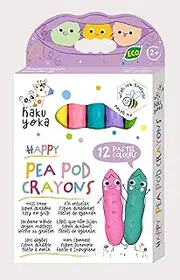 Haku Yoka Happy Pea Pod Colouring Pencils, 12 Pastel Colours, Super Durable, Easy to Grip, Ages 2+, FSC