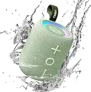 [Tribit] StormBox Mini+ Bluetooth Speaker 12W,360°Surround Sound,12H Playtime,BT 5.4,IPX7 Waterproof,LED Lights,Custom EQ,TWS Pairing,Type-C, AAC/SBC Support,Portable for Home/Outdoor/Travel Green