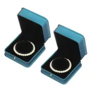2pcs PU Leather Bracelet Boxes Classic Bangle Box Jewelry Gifts Storage Blue