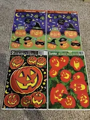 Vintage Halloween Static Window Clings Assorted Lot Of 4 Sheets Ghosts Pumpkins