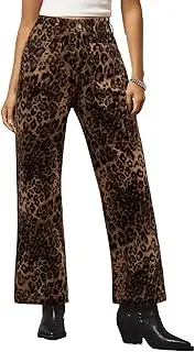 [Kedera] Women's Leopard Printed Straight Jeans Front Pocket Straight Jeans Casual Boyfriend Ankle Denim Pants