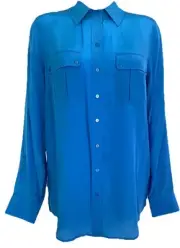 Autograph Marks & Spencer Rich Blue Silk Blouse Size 14 BNWT.