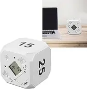 Cube Timer, Sensor Flip Timer Kitchen Timer, Digital Clock Timer Backlit Display, Mute & Adjustable Sound Clock, 5, 15, 25, 45 Minute Presets, Timer for ADHD Kids & Adults (White)