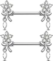 [Jewseen] 316L Surgical Steel Nipple Rings 14g Nipple Barbell Flower Nipple Piercing Jewelry Dangle Nipple Bar for Women