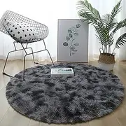 Round Rugs for Bedrooms Fluffy Living Room Circle Area Rug Soft Shaggy Carpet for Kids Room Floor Mat (Black Grey, 80cm)