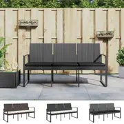Garden Bench Outdoor Seating 3-Seater Bench with Cushions PP Rattan vidaXL