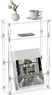 HMYHUM Acrylic Narrow End Table for Small Spaces with Magazine Holder, Slim Side Small Nightstand/Bedside Table for Living Room, Bedroom, 3 Tier, 15.7" L x 7" W x 23" H, Clear