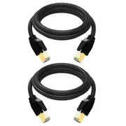 2PK Cruxtec RJ45 LAN CAT8 SF/FTP 40GbE 2m Triple Shielding Ethernet Cable Black