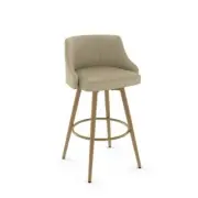 Amisco Bar Stool Square Seat High Back Swivel Cushioned Foot Rest Beige Fabric