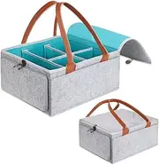 TINY SPARK Baby Diaper Caddy Organizer with Lid,Large Diaper Caddy with 7 Pockets and 5 Compartments,Foldable Diaper Tote Bag with Leather Handle for Travel, Car, Changing Table