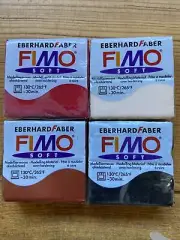Lot Of 4 Fimo Soft Polymer Clay 2oz-Black, Copper, Cherry, Flesh