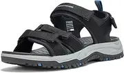 [Skechers] Men's Prewitt Four Strap Open Toe Sandal, Black, 10