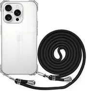 BEIMEITU Strap Case for iPhone 16 Pro Crossbody Rope, Anti-Shock Cell Cover with Adjustable Neck Cord Strap,Transparent Clear PC Lanyard Phone Case for iPhone 16 Pro Girls Summer