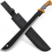 18,5 Inch - 11 Inch Serrated Blade Machete with Nylon Sheath - Saw Blade Machetes with Non-Slip Rubber Handle - Best Brush Clearing Tool - Comes with Survival E Book Grand Way