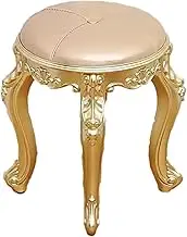 Round Leather Vanity Stool for Makeup,Victorian Makeup Stool Vintage Accent Stool,Vanities & Vanity Bench Piano Seat Bathroom Vanity Stool Chair(17" H, Beige)