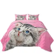 Designs for Kids Tabby Grey Kitty Cat over Pink Coverlet
