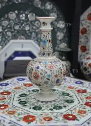 12" Marble Vase Pot, Gemstone inlay Vase Pot, Home Decor Art & Collectibles