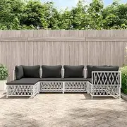 6 Piece Garden Lounge Set with Cushions White Steel, Furniture Sets, Patio Furniture