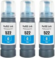 TAAUS T522 Ink Bottle Replacement for Epson 522 use for Epson EcoTank ET-1110 ET-1810 ET-2710 ET-2720 ET-2810 ET-2811 ET-2820 ET-4700 ET-4800 Printers (3 Cyan)