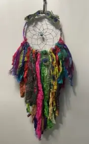 Dream Catcher 8” Dia Ring w/ Sari Streamers, Fairy Lights Etc. Hndmade