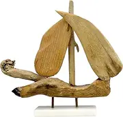 Driftwood Sail Boat Ship on Marble Base Handmade Sea Wood Art Home Decor