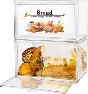 2PCS Large Bread Box for Countertop, Stackable Double Layer Storage Container, C