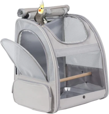 "Grey Bird Travel Backpack with Stand Perch"