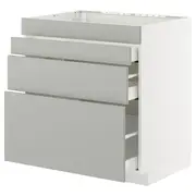 METOD / MAXIMERA base cab f hob/4 fronts/3 drawers, white/Havstorp light grey, 80x60x80 cm
