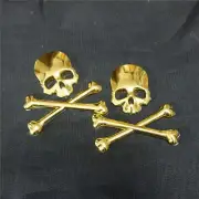 2x Golden Skull Chrome Crossbones Skeleton Metal Emblem Sticker Decal Badge Auto (for: Porsche)