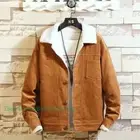 Winter Men's Vintage Corduroy Jacket Faux Cashmere Lined Sherpa Coat Outwear