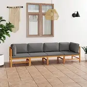 Patio Furniture Sets 4-Seater Garden Sofa with Grey Cushions Solid Teak Wood