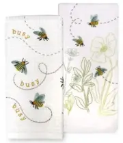 Celebrate Spring Together Bumble Bee White Cotton Terry Kitchen Towels Set of 2