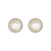 18k Gold And Sterling Silver Freshwater Cultured Pearl Stud Earrings