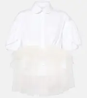 [Simone Rocha] Simone Rocha Tulle-trimmed cropped cotton shirt AU 6 white