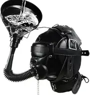 Leather Head Hood Harness Mask Bondage Funnel Mouth Gag Sensory Deprivation Restraints BDSM