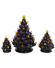 Gerson International Set Of 3 Battery Operated Lighted Dolomite Halloween Trees With Sound